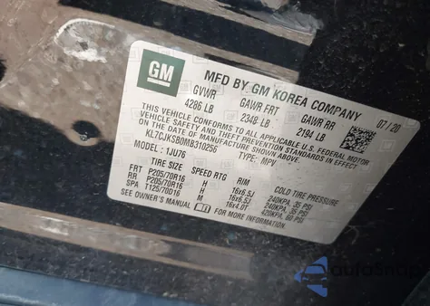 2021 Chevrolet Trax Fwd Ls из США, поврежденный, VIN KL7CJKSB0MB310256